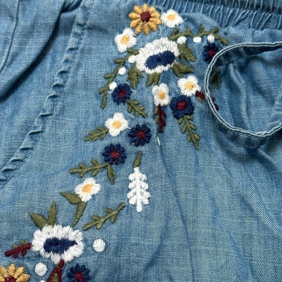Blue Rain Lyocell Floral Embroidered Pull On Comfy Elastic Waistband Pockets - Picture 3 of 6